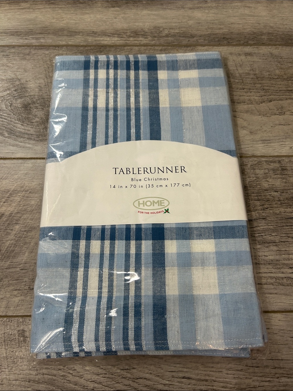 Blue Christmas Plaid Table Runner - Light Blue & White